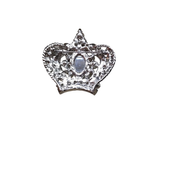 Vintage crown brooch large clear rhinestone queen royalty cabochon bling sparkly - Picture 4 of 13